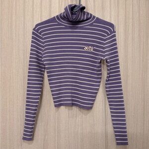 OBEY Bubble type Lavender Striped Long Sleeve Mock Neck/ Turtleneck knit top